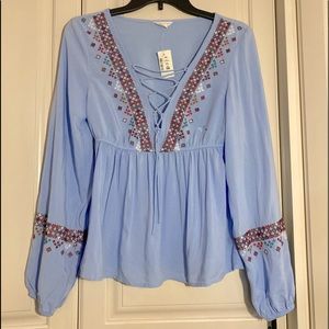 Aeropostale Embroidered Blue Blouse